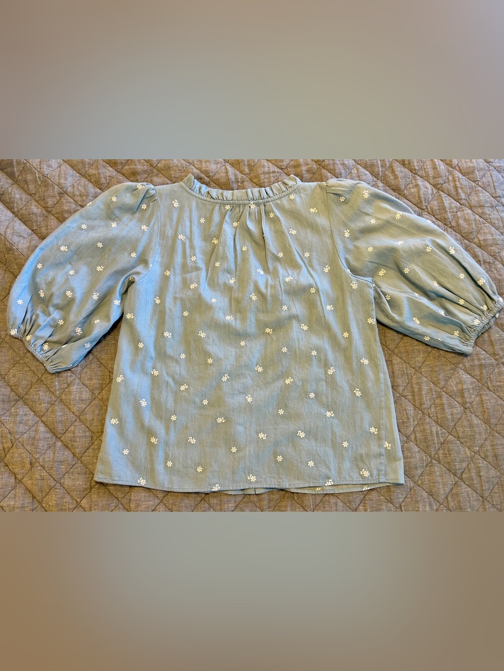 NWT SZ 6 Sézane Kelia Light Denim Blouse with White Floral Embroidery 🇫🇷! - Picture 6 of 9